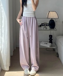 ウエスト紐 冷感ワイドパンツ