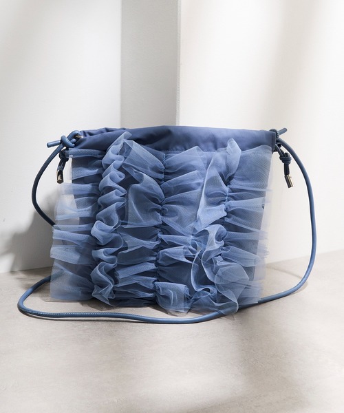 ゆ*ん様 希少品 miwa ショルダーバッグ ファンクラブ限定品 セール】【MIAN】2wayボリュームチュールフリル ドロスト巾着バッグ