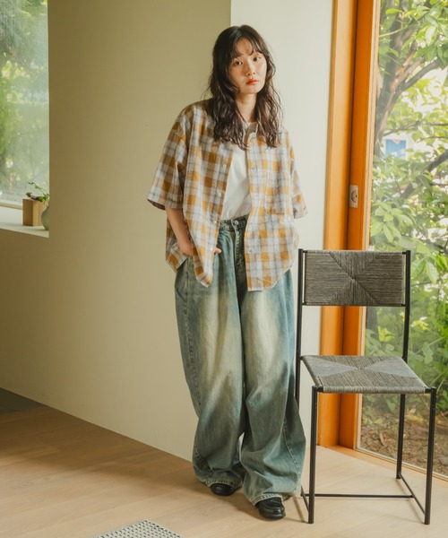 INTER FACTORY（インターファクトリー）の「Ryo - Gren Check Short Shirt / グレンチェックショートシャツ　made in INTER FACTORY（シャツ/ブラウス・メンズ・イエロー/ブラック・MEDIUM/LARGE）」の3枚目の写真