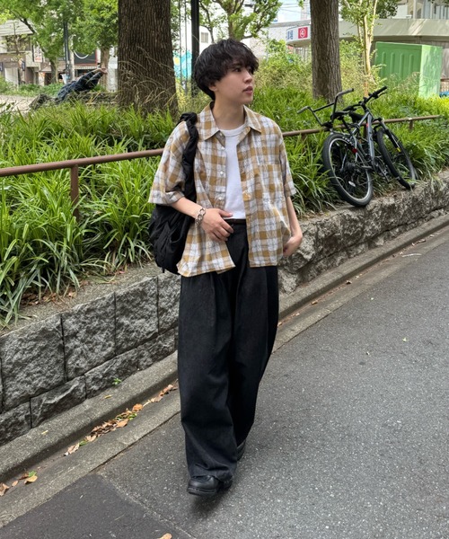 INTER FACTORY（インターファクトリー）の「Ryo - Gren Check Short Shirt / グレンチェックショートシャツ　made in INTER FACTORY（シャツ/ブラウス・メンズ・イエロー/ブラック・MEDIUM/LARGE）」の7枚目の写真