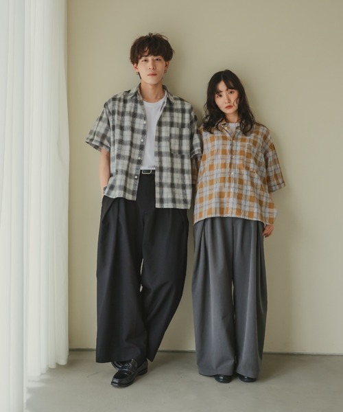INTER FACTORY（インターファクトリー）の「Ryo - Gren Check Short Shirt / グレンチェックショートシャツ　made in INTER FACTORY（シャツ/ブラウス・メンズ・イエロー/ブラック・MEDIUM/LARGE）」の4枚目の写真