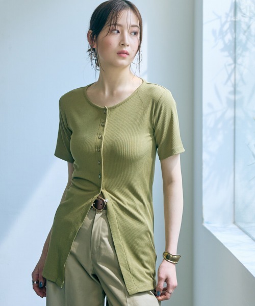 slattgir(スラットジール)の「高身長 カットリブカーディガン(トールサイズ)Essenave(Tシャツ/カットソー・レディース・グレー/イエロー系・LL/3L/4L/5L/M/L)」の20枚目の写真