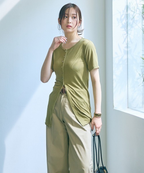 slattgir(スラットジール)の「高身長 カットリブカーディガン(トールサイズ)Essenave(Tシャツ/カットソー・レディース・グレー/イエロー系・LL/3L/4L/5L/M/L)」の19枚目の写真