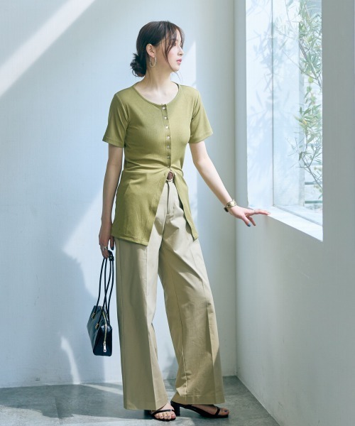 slattgir(スラットジール)の「高身長 カットリブカーディガン(トールサイズ)Essenave(Tシャツ/カットソー・レディース・グレー/イエロー系・LL/3L/4L/5L/M/L)」の18枚目の写真