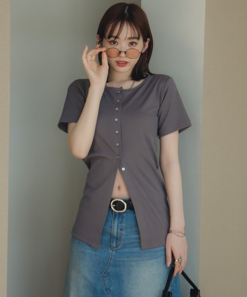 slattgir(スラットジール)の「高身長 カットリブカーディガン(トールサイズ)Essenave(Tシャツ/カットソー・レディース・グレー/イエロー系・LL/3L/4L/5L/M/L)」の14枚目の写真