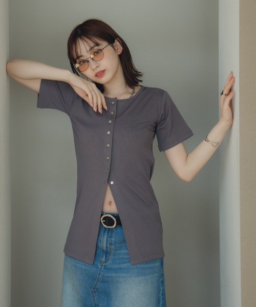 slattgir(スラットジール)の「高身長 カットリブカーディガン(トールサイズ)Essenave(Tシャツ/カットソー・レディース・グレー/イエロー系・LL/3L/4L/5L/M/L)」の13枚目の写真