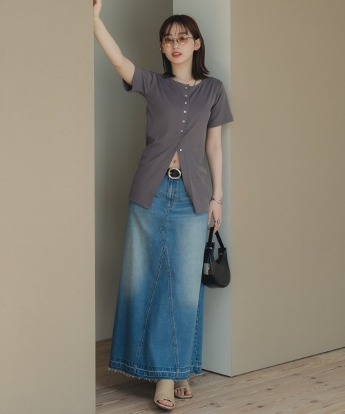 slattgir(スラットジール)の「高身長 カットリブカーディガン(トールサイズ)Essenave(Tシャツ/カットソー・レディース・グレー/イエロー系・LL/3L/4L/5L/M/L)」の12枚目の写真