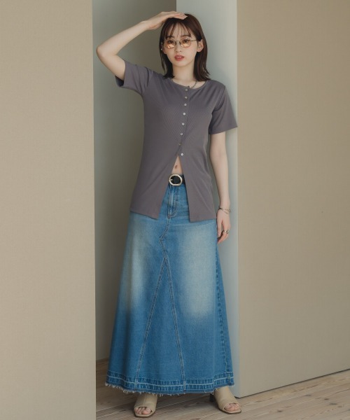 slattgir(スラットジール)の「高身長 カットリブカーディガン(トールサイズ)Essenave(Tシャツ/カットソー・レディース・グレー/イエロー系・LL/3L/4L/5L/M/L)」の11枚目の写真