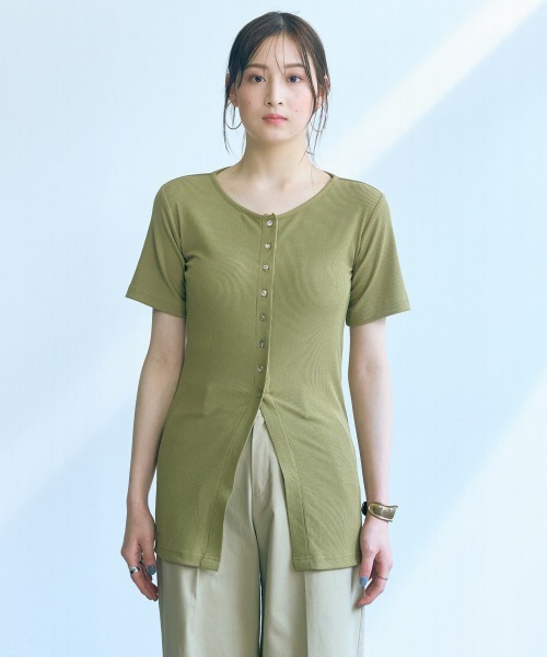 slattgir(スラットジール)の「高身長 カットリブカーディガン(トールサイズ)Essenave(Tシャツ/カットソー・レディース・グレー/イエロー系・LL/3L/4L/5L/M/L)」の9枚目の写真