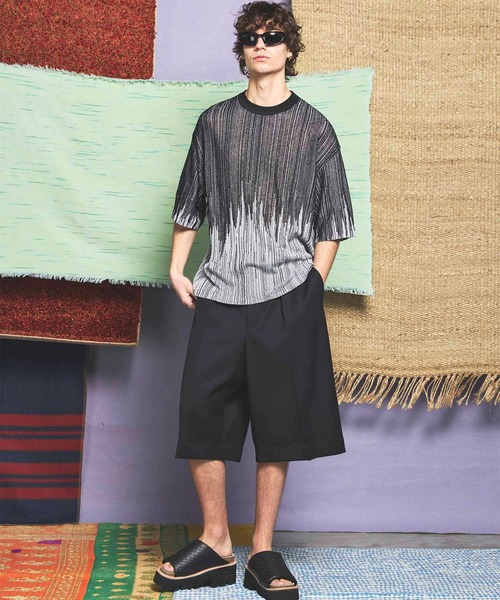 MAISON SPECIAL(メゾンスペシャル)の「《UNISEX》Prime-Over Gradation Short Sleeve Crew Neck Knit T-Shirt/プライムオーバーグラデーションショートスリーブクルーネックニットTシャツ【MAISON SPECIAL/メゾンスペシャル】(Tシャツ/カットソー・メンズ・イエロー/パープル/ブラック・1/2)」の4枚目の写真