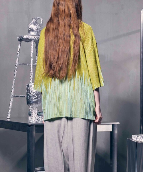 MAISON SPECIAL(メゾンスペシャル)の「《UNISEX》Prime-Over Gradation Short Sleeve Crew Neck Knit T-Shirt/プライムオーバーグラデーションショートスリーブクルーネックニットTシャツ【MAISON SPECIAL/メゾンスペシャル】(Tシャツ/カットソー・メンズ・イエロー/パープル/ブラック・1/2)」の9枚目の写真