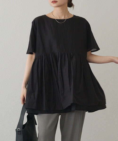 PUAL CE CIN　ノーカラーティアードチュニックブラウス WEB限定】ノーカラーティアードチュニックブラウス（シャツ
