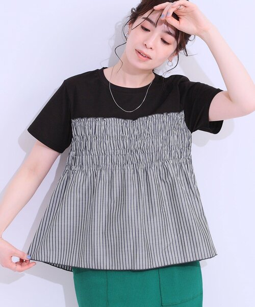 DRESKIP(ドレスキップ)の「【洗える/S-LL】大人に似合う ビスチェ風ドッキングトップス(Tシャツ/カットソー・レディース・ブラック系4/オフホワイト/ホワイト系7/チャコールグレー・02/03/01/04)」の3枚目の写真