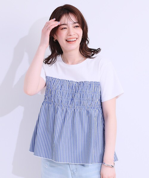 トップス leather bisuche 洗える/S-LL】大人に似合う ビスチェ風ドッキングトップス（T