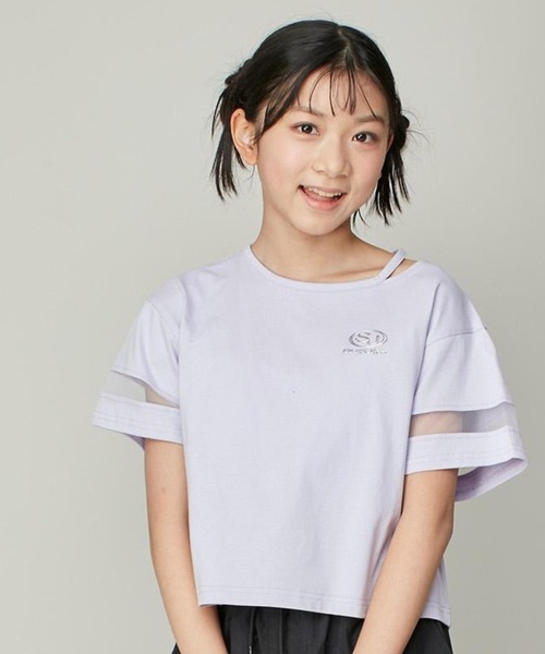 SISTER JENNI（SISTER JENNI）の「【コットン100％】そでチュール切替ネックあき短丈T（Tシャツ/カットソー・キッズ・ブラック/オフホワイト/ラベンダー・130cm/140cm/150cm/160cm）」の3枚目の写真