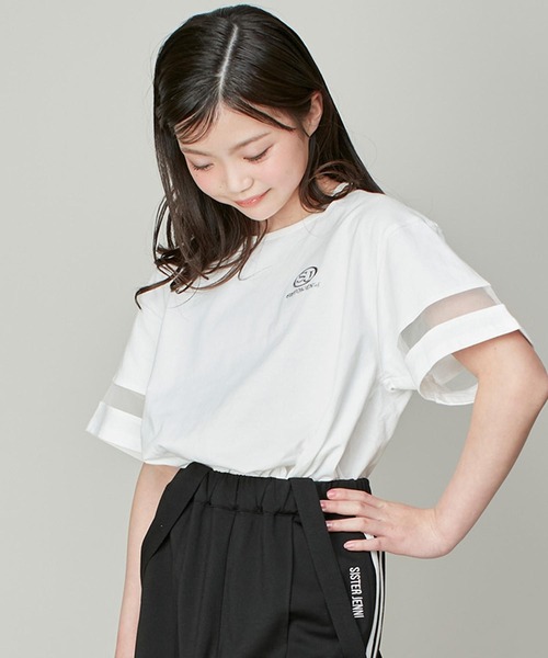 SISTER JENNI（SISTER JENNI）の「【コットン100％】そでチュール切替ネックあき短丈T（Tシャツ/カットソー・キッズ・ブラック/オフホワイト/ラベンダー・130cm/140cm/150cm/160cm）」の2枚目の写真