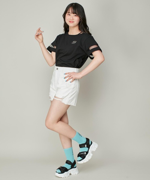 SISTER JENNI（SISTER JENNI）の「【コットン100％】そでチュール切替ネックあき短丈T（Tシャツ/カットソー・キッズ・ブラック/オフホワイト/ラベンダー・130cm/140cm/150cm/160cm）」の13枚目の写真