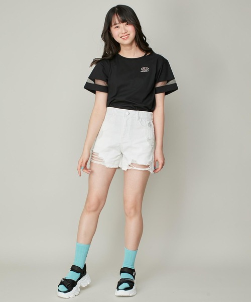 SISTER JENNI（SISTER JENNI）の「【コットン100％】そでチュール切替ネックあき短丈T（Tシャツ/カットソー・キッズ・ブラック/オフホワイト/ラベンダー・130cm/140cm/150cm/160cm）」の14枚目の写真