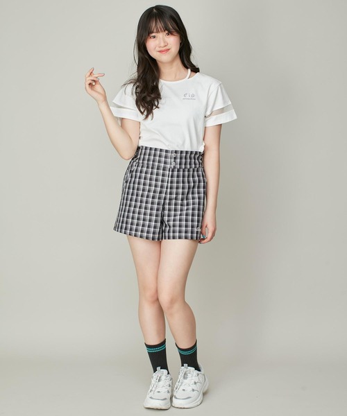 SISTER JENNI（SISTER JENNI）の「【コットン100％】そでチュール切替ネックあき短丈T（Tシャツ/カットソー・キッズ・ブラック/オフホワイト/ラベンダー・130cm/140cm/150cm/160cm）」の10枚目の写真