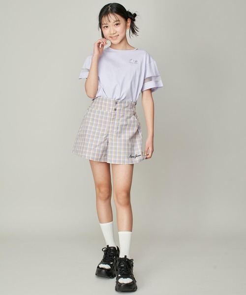 SISTER JENNI（SISTER JENNI）の「【コットン100％】そでチュール切替ネックあき短丈T（Tシャツ/カットソー・キッズ・ブラック/オフホワイト/ラベンダー・130cm/140cm/150cm/160cm）」の15枚目の写真