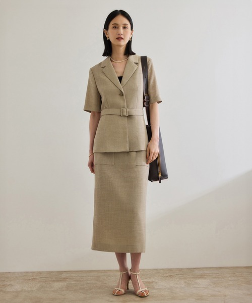 リネンライク ポケット付きタイトスカート/イージーケア（スカート