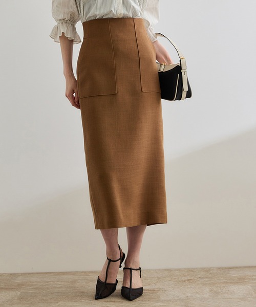 ROPE'（ロペ）の「リネンライク ポケット付きタイトスカート/イージーケア（スカート・レディース・ブラック/ベージュ/ブラウン/ワイン・36/40/38）」の2枚目の写真