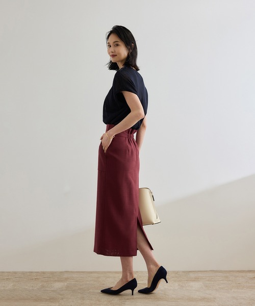 リネンライク ポケット付きタイトスカート/イージーケア（スカート