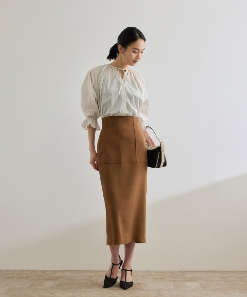 リネンライク ポケット付きタイトスカート/イージーケア（スカート