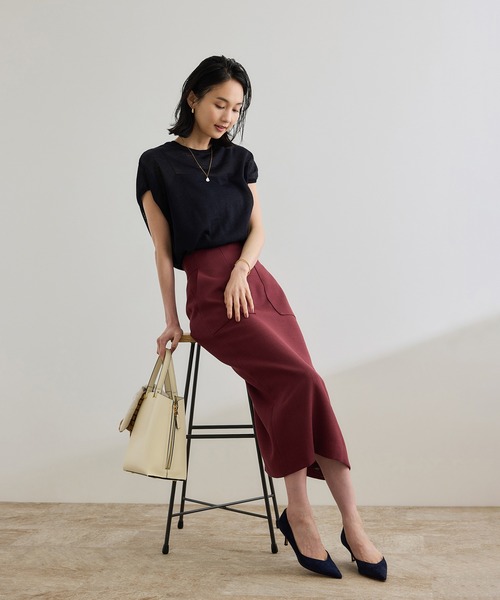 ROPE'（ロペ）の「リネンライク ポケット付きタイトスカート/イージーケア（スカート・レディース・ブラック/ベージュ/ブラウン/ワイン・36/40/38）」の8枚目の写真