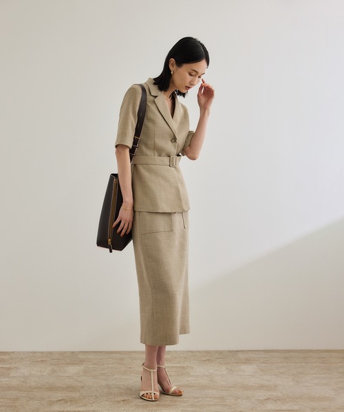 リネンライク ポケット付きタイトスカート/イージーケア（スカート