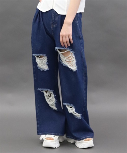 ダメージデニムルーズパンツ