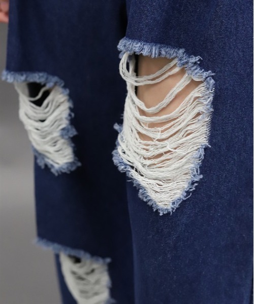 axes femme POETIQUE（アクシーズファムポエティック）の「ダメージデニムルーズパンツ（デニムパンツ・レディース・ブラック/パープル/インディゴブルー・MEDIUM）」の10枚目の写真