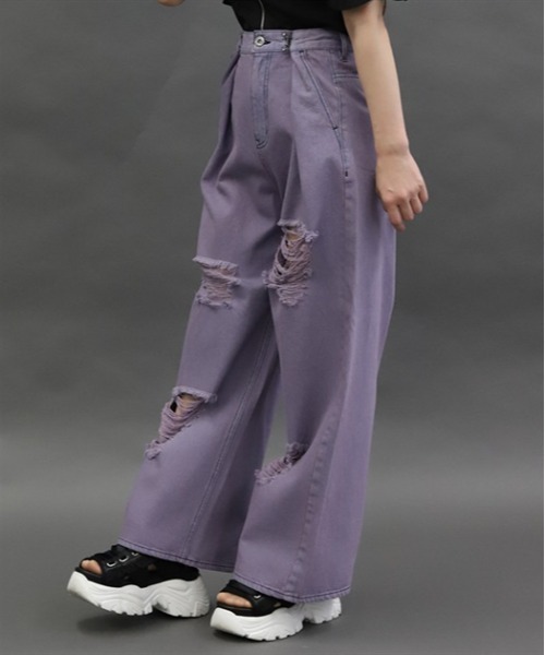 axes femme POETIQUE（アクシーズファムポエティック）の「ダメージデニムルーズパンツ（デニムパンツ・レディース・ブラック/パープル/インディゴブルー・MEDIUM）」の11枚目の写真