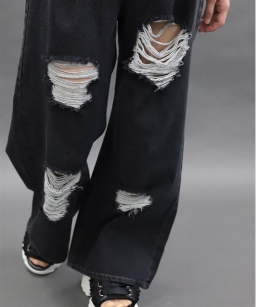 axes femme POETIQUE（アクシーズファムポエティック）の「ダメージデニムルーズパンツ（デニムパンツ・レディース・ブラック/パープル/インディゴブルー・MEDIUM）」の15枚目の写真