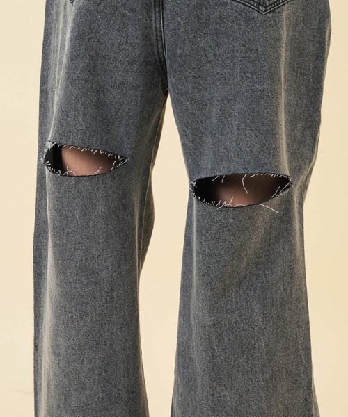 ANAP GｉRL（アナップガール）の「バック クラッシュ カットオフ デニム ワイド パンツ（デニムパンツ・キッズ・ブルー/ブラック・M/S/XS）」の7枚目の写真