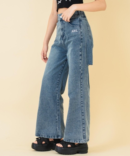 ANAP GｉRL（アナップガール）の「バック クラッシュ カットオフ デニム ワイド パンツ（デニムパンツ・キッズ・ブルー/ブラック・M/S/XS）」の11枚目の写真