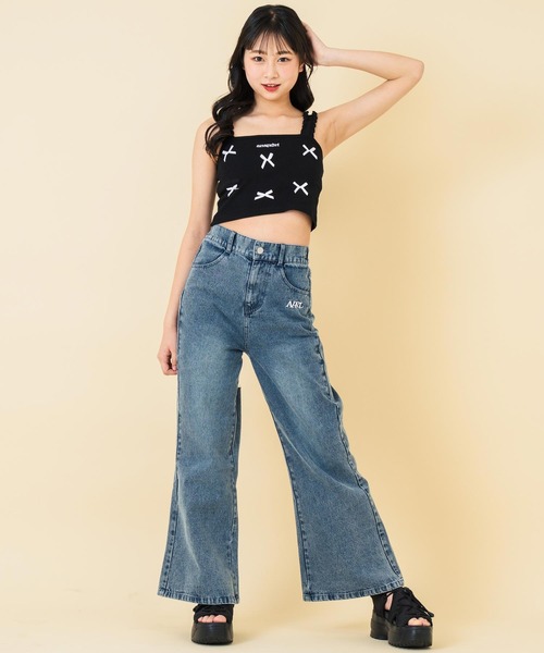 ANAP GｉRL（アナップガール）の「バック クラッシュ カットオフ デニム ワイド パンツ（デニムパンツ・キッズ・ブルー/ブラック・M/S/XS）」の13枚目の写真