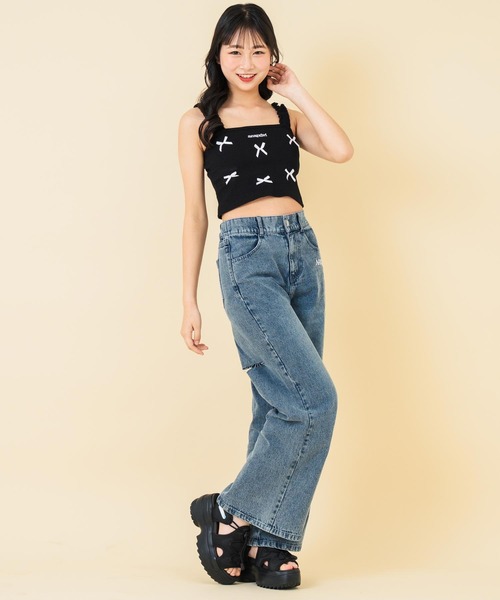 ANAP GｉRL（アナップガール）の「バック クラッシュ カットオフ デニム ワイド パンツ（デニムパンツ・キッズ・ブルー/ブラック・M/S/XS）」の14枚目の写真