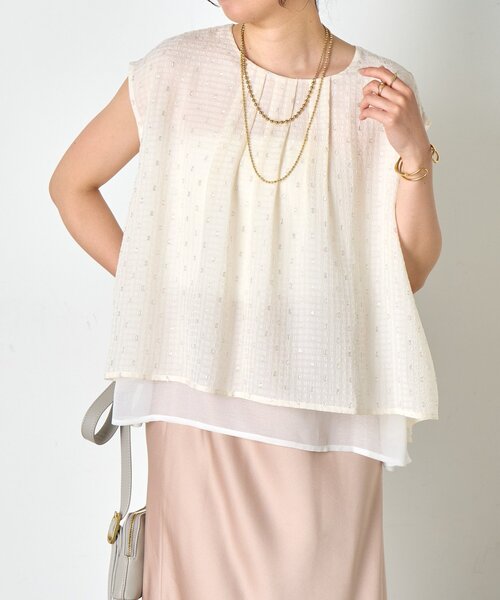 Jena espace merveilleux（ジェナ　エスパスメルヴェイユ）の「ラメチェックシフォンノースリブラウス（シャツ/ブラウス・レディース・オフホワイト/ブラック・FREE）」の2枚目の写真