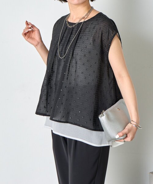 Jena espace merveilleux（ジェナ　エスパスメルヴェイユ）の「ラメチェックシフォンノースリブラウス（シャツ/ブラウス・レディース・オフホワイト/ブラック・FREE）」の14枚目の写真