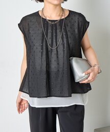 Jena espace merveilleux | ラメチェックシフォンノースリブラウス(シャツ/ブラウス)