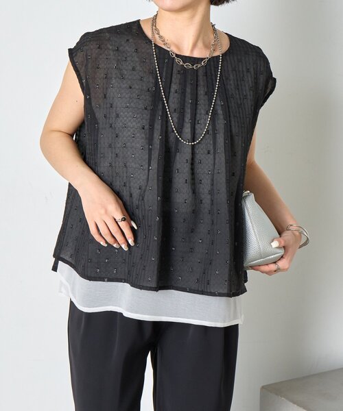 Jena espace merveilleux（ジェナ　エスパスメルヴェイユ）の「ラメチェックシフォンノースリブラウス（シャツ/ブラウス・レディース・オフホワイト/ブラック・FREE）」の13枚目の写真