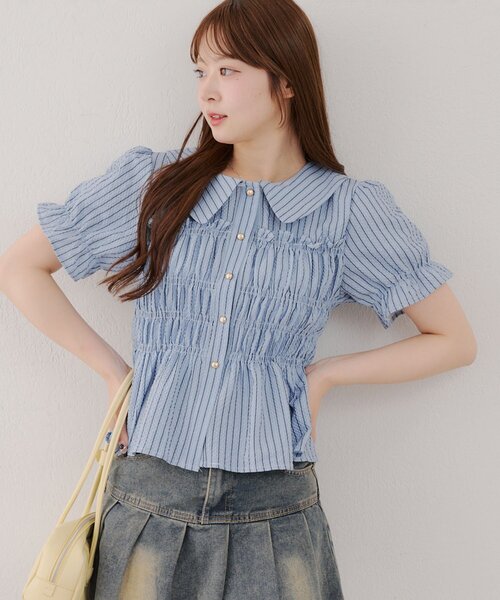 シャーリング衿付BL（シャツ/ブラウス）｜Another Branch olive des