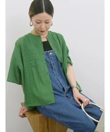 Samansa Mos2 blue | 【Made in India】ピンタックレース前開きブラウス(シャツ/ブラウス)