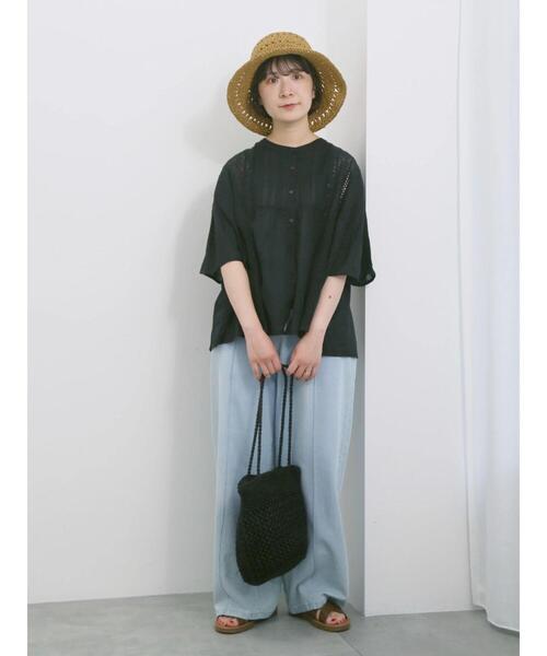 Samansa Mos2 blue（サマンサモスモスブルー）の「【Made in India】ピンタックレース前開きブラウス（シャツ/ブラウス・レディース・オフホワイト/ブラック/グリーン・F）」の5枚目の写真