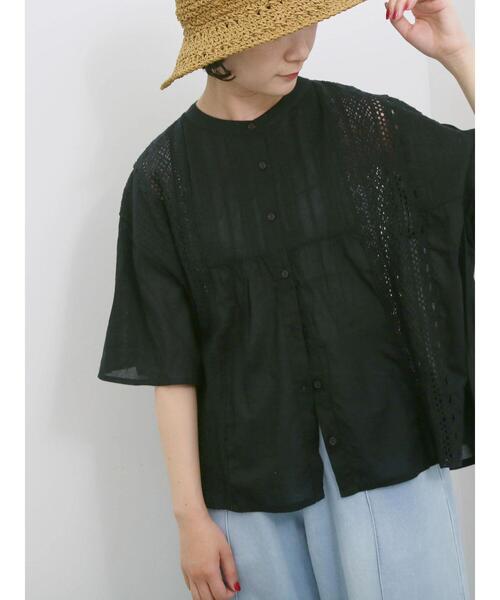 Samansa Mos2 blue（サマンサモスモスブルー）の「【Made in India】ピンタックレース前開きブラウス（シャツ/ブラウス・レディース・オフホワイト/ブラック/グリーン・F）」の7枚目の写真