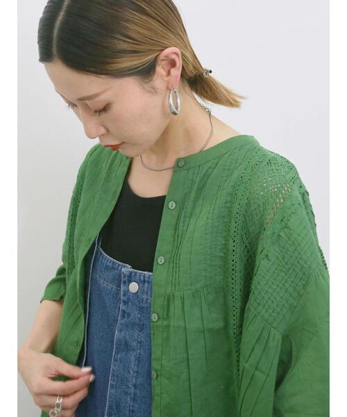 Samansa Mos2 blue（サマンサモスモスブルー）の「【Made in India】ピンタックレース前開きブラウス（シャツ/ブラウス・レディース・オフホワイト/ブラック/グリーン・F）」の11枚目の写真