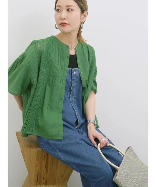 Samansa Mos2 blue（サマンサモスモスブルー）の「【Made in India】ピンタックレース前開きブラウス（シャツ/ブラウス・レディース・オフホワイト/ブラック/グリーン・F）」の15枚目の写真