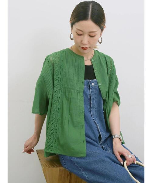 Samansa Mos2 blue（サマンサモスモスブルー）の「【Made in India】ピンタックレース前開きブラウス（シャツ/ブラウス・レディース・オフホワイト/ブラック/グリーン・F）」の16枚目の写真