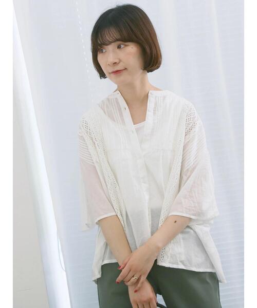 Samansa Mos2 blue（サマンサモスモスブルー）の「【Made in India】ピンタックレース前開きブラウス（シャツ/ブラウス・レディース・オフホワイト/ブラック/グリーン・F）」の20枚目の写真